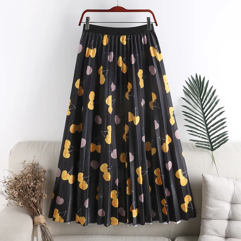 Printed Polka Dot Pleated Mid-length - Black