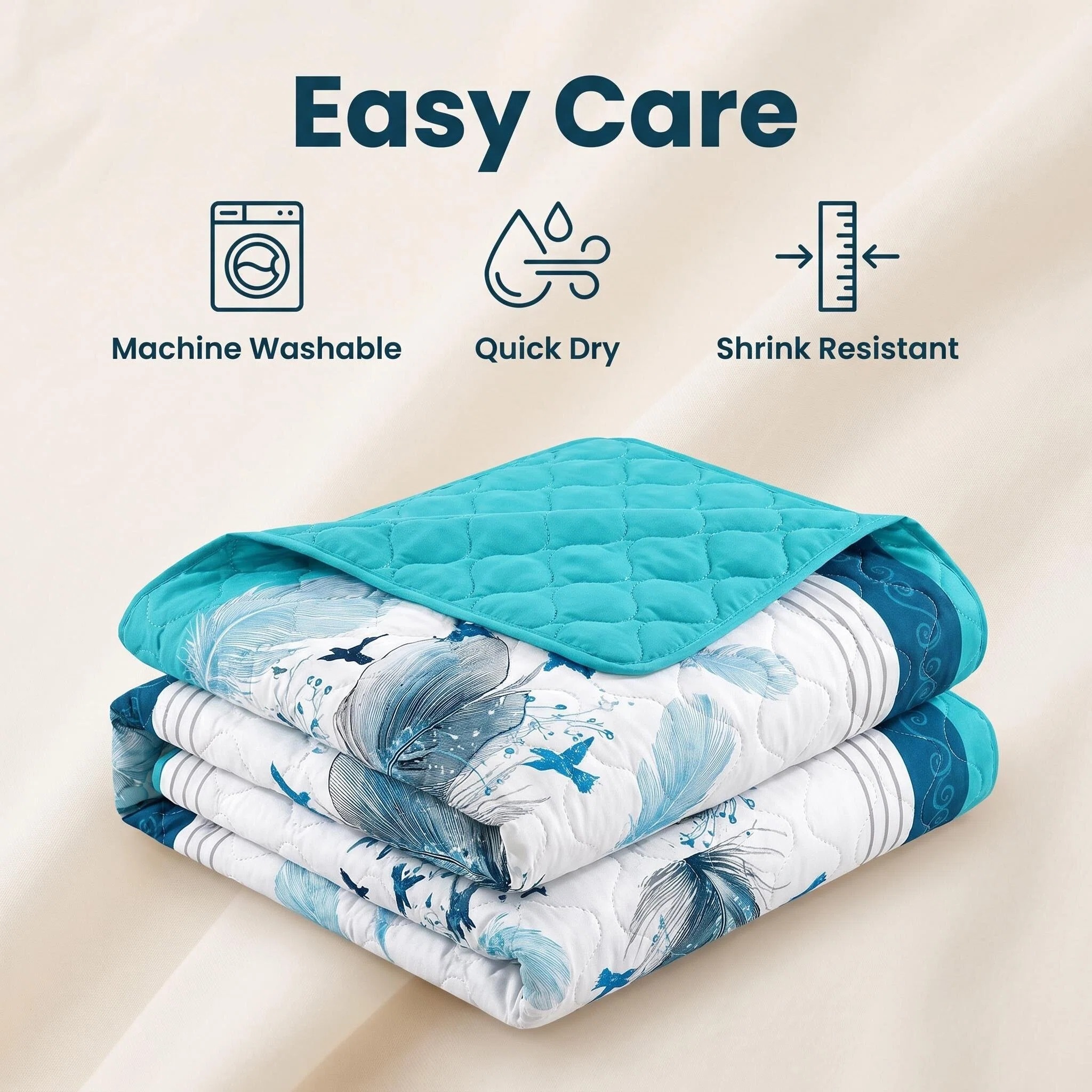 3-Piece Blue And White Feather Star Quilted Bedspread Set For King And California King