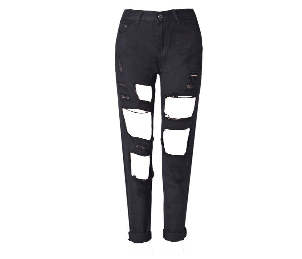 Ripped Jeans High Waist Women Ripped Hole Knee Skinny Pants Black - Shop at LoveMi