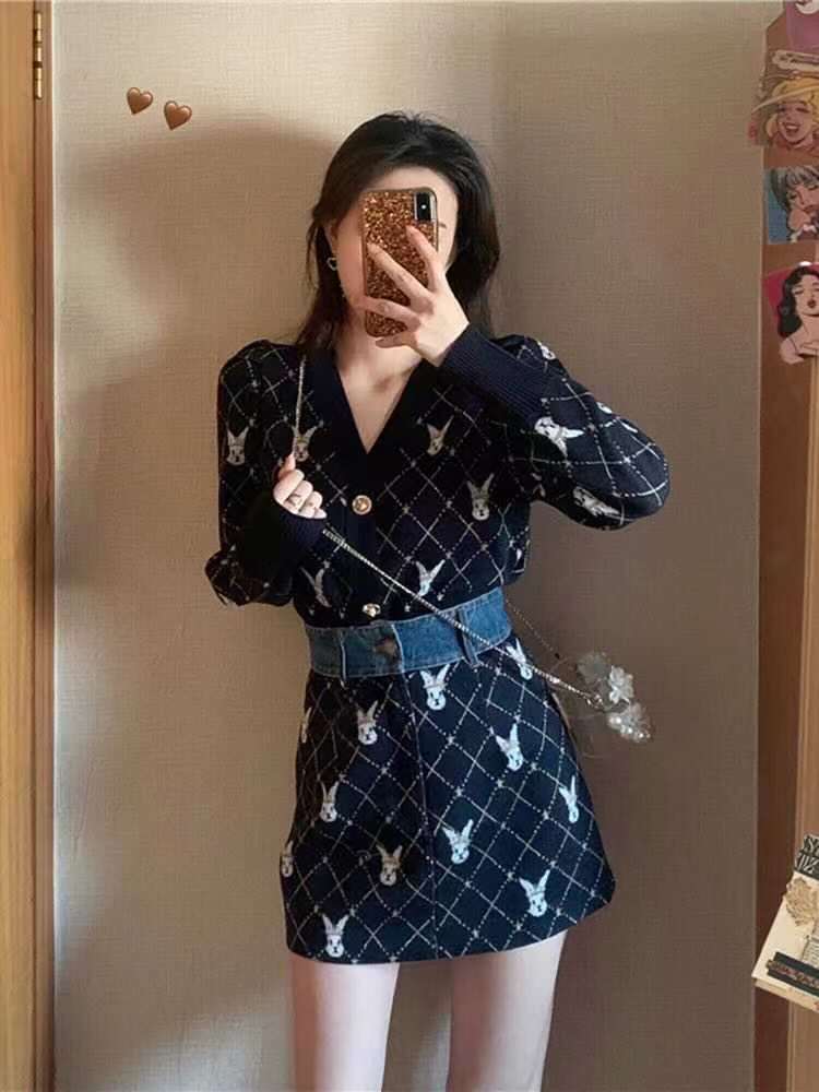 Little Fragrant Wind Knit Suit Two Piece Ladies Temperament