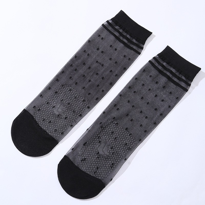 5pairs Summer Silicone Anti Slip Black New Style Girls' Ultra-thin Stockings Without Feeling Stockings