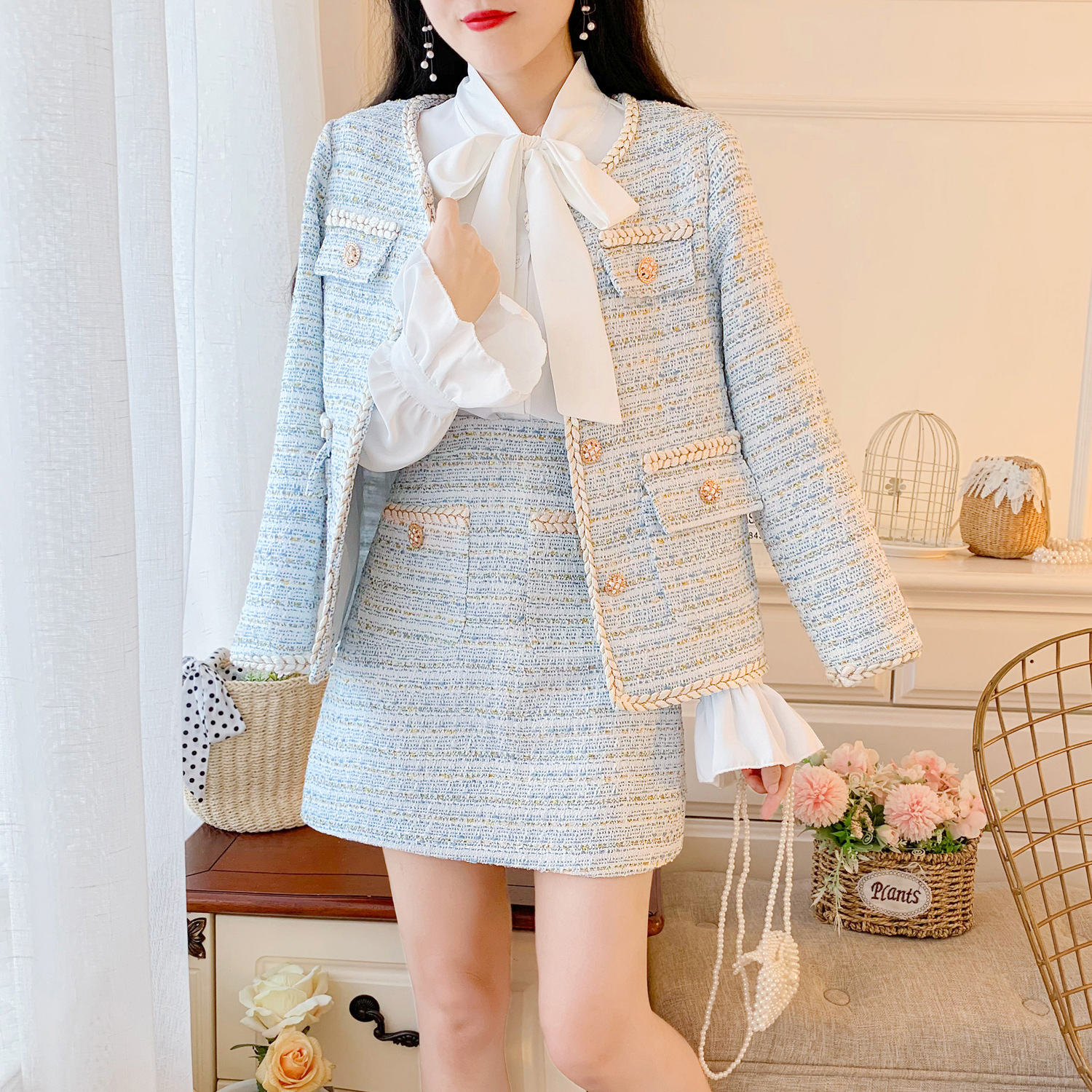 Autumn And Winter Temperament Small Fragrant Tweed Jacket And Skirt Two-piece Suit