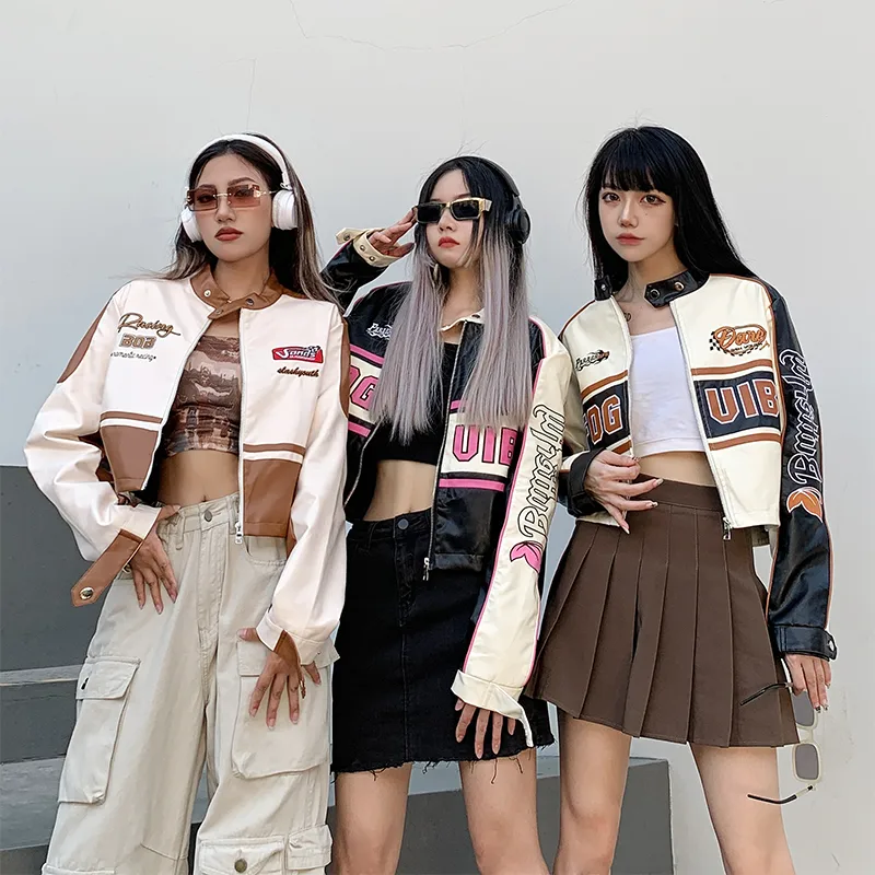 Short PU Leather Motorcycle Suit Women's Jacket Racing Coat