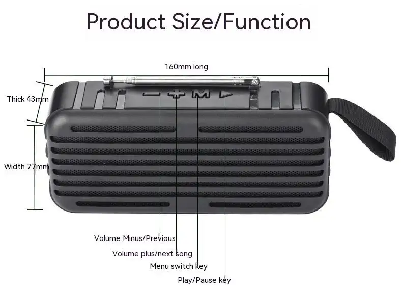 Solar Flashlight With Antenna Radio Card U Disk Wireless Bluetooth Audio