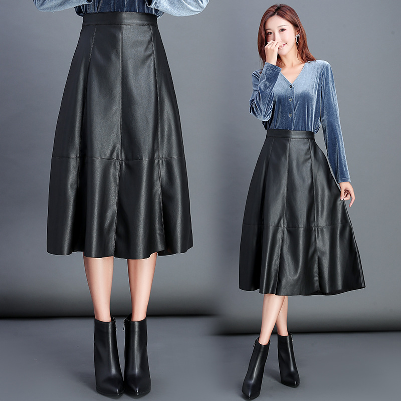 Title 1, Classic Korean Women Pu Leather Skirt Skirt Ple...