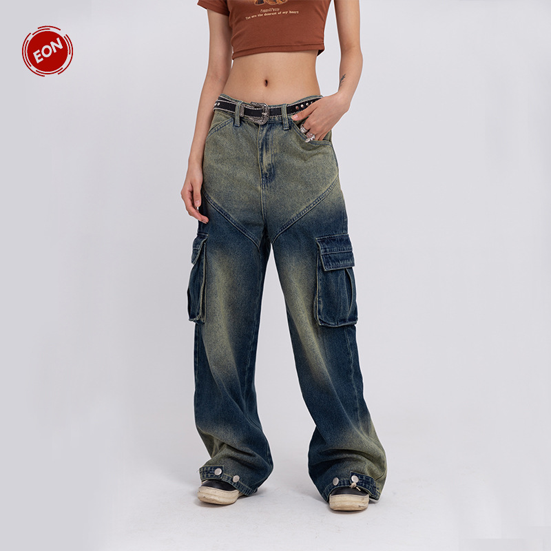 Title 2, Unisex Street Fashion Loose Wash Workwear Denim...