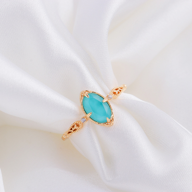 Women's Turquoise White Crystal Ring