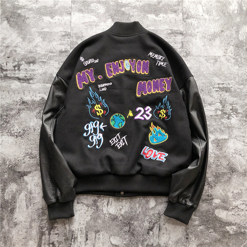 Baseball Uniform Embroidered Loose Plus Size Woolen Jacket Casual Jacket