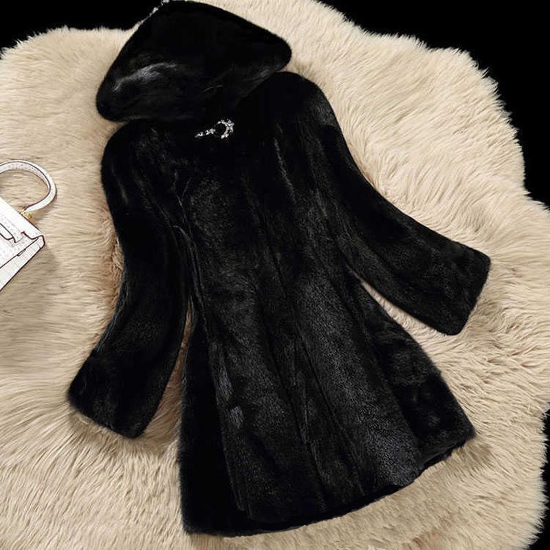 Women's Mink Coat Stand-up Collar Fur Mid-length Casual Slim