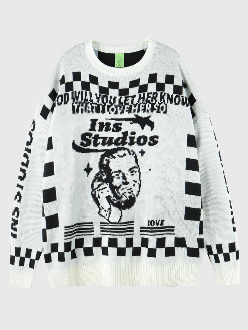 Men's And Women's Retro Portrait Knitted Sweater - 4