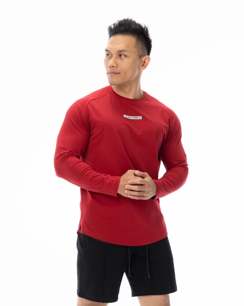 Red SPORTS FITNESS LONG SLEEVE T-SHIRT MEN