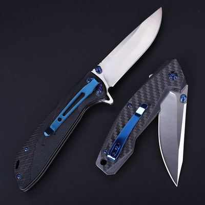 Title 5, D2 Carbon Fiber Handle Folding Knife Sharp High...