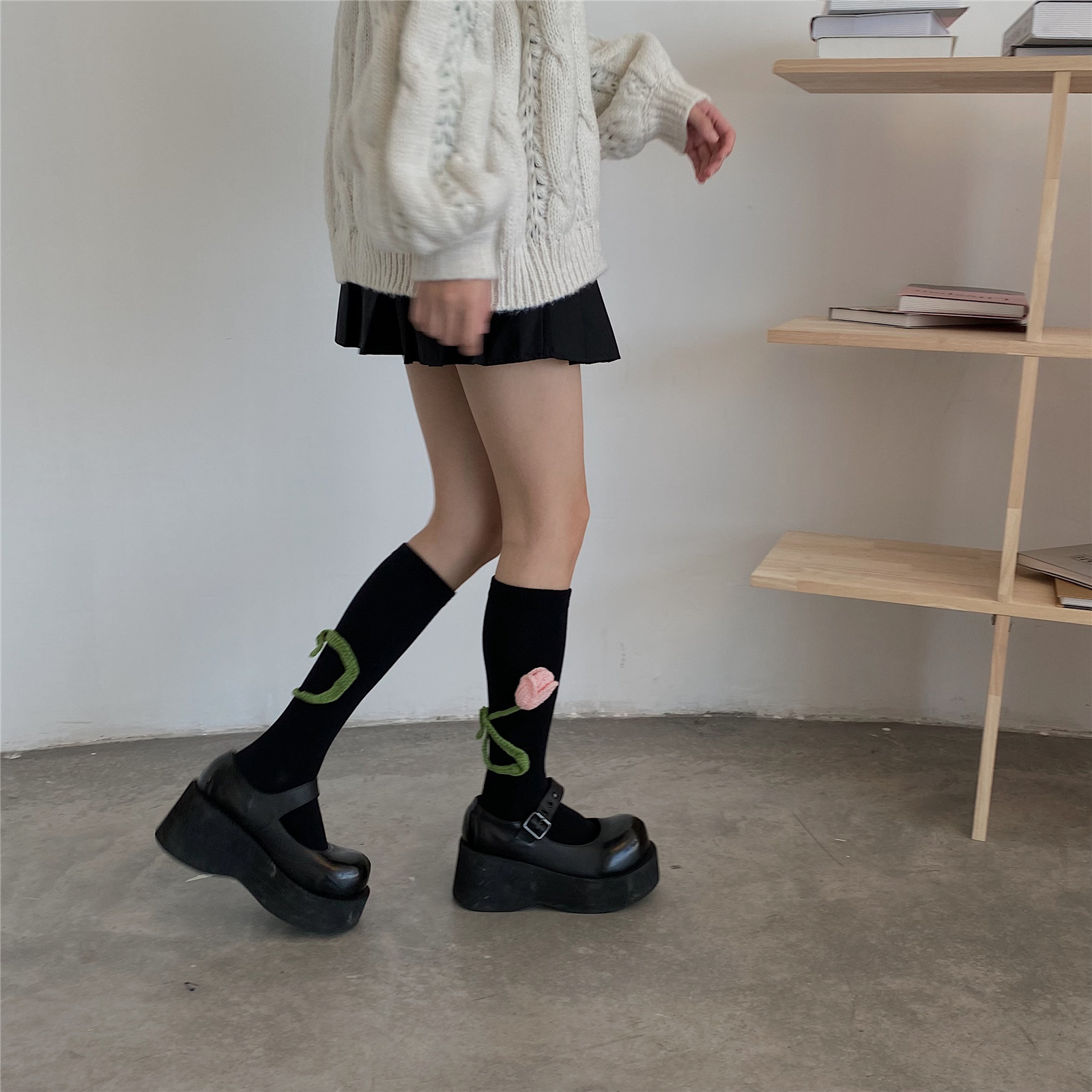 Tulip Crochet Cotton Mid Tube Stockings Women's Autumn And Winter