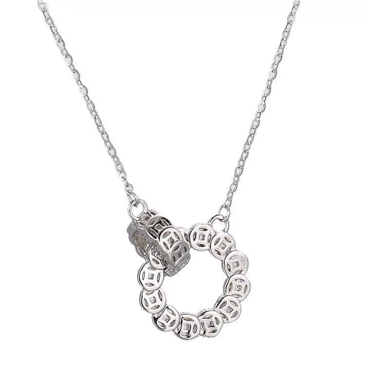 1pcs 999 Sterling Silver Rotatable Coin Circle Necklace, Elegant Trendy Style, Perfect For Date Night & Outings
