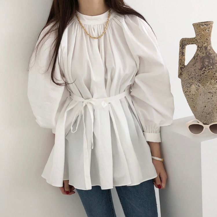 Title 3, Pleated Shirt With Waistband And Lantern Sleeve