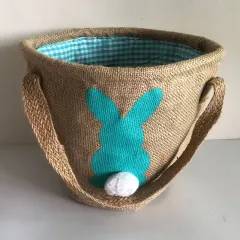 Easter Basket Jute Jesus Day Tote Bag - Blue - View 1