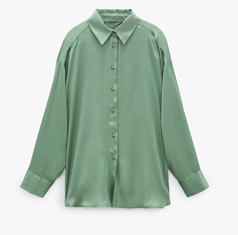 Multicolor Satin Cotton Lapel Long Sleeve Shirt