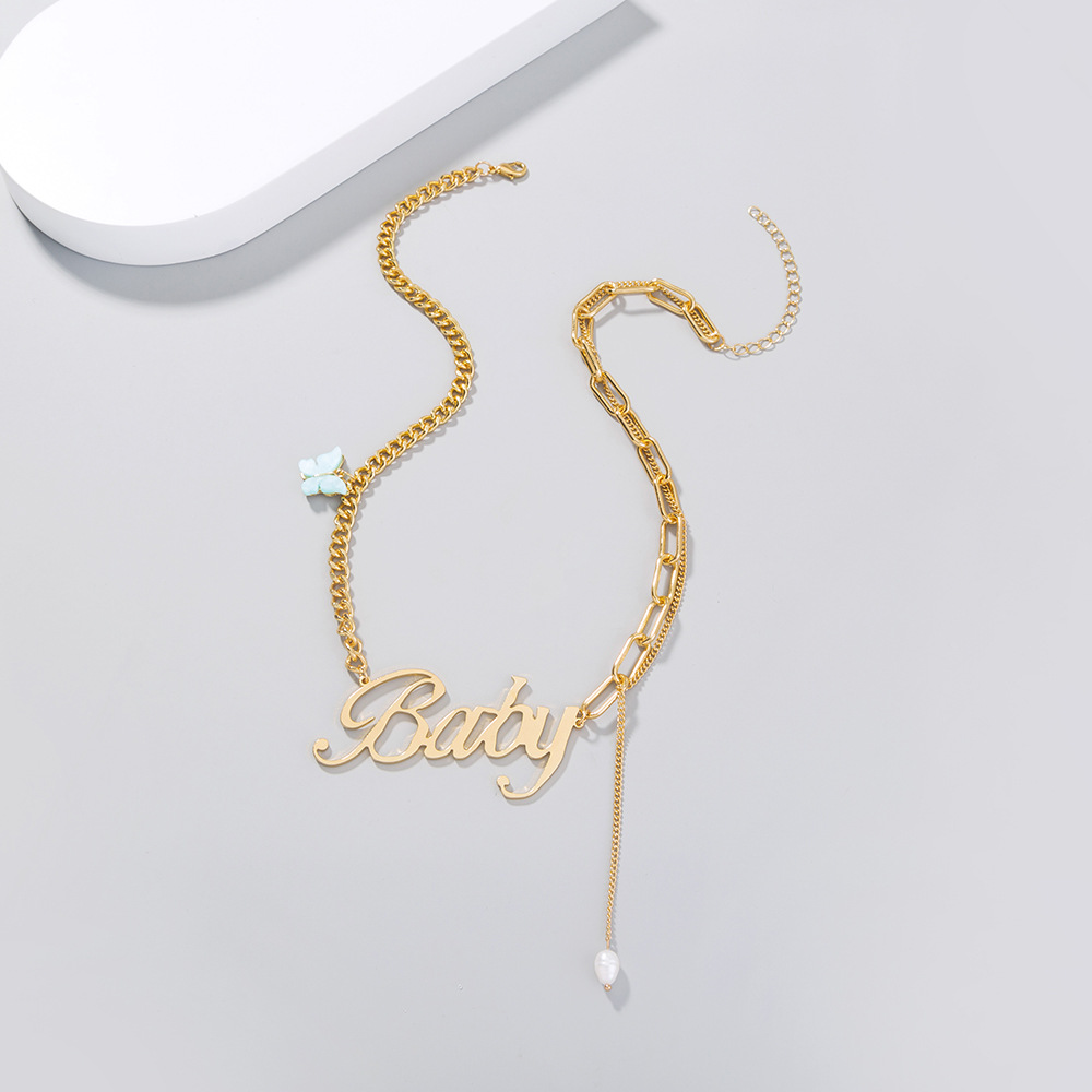 Natural Pearl Fashion Stitching Lattice Chain Necklace