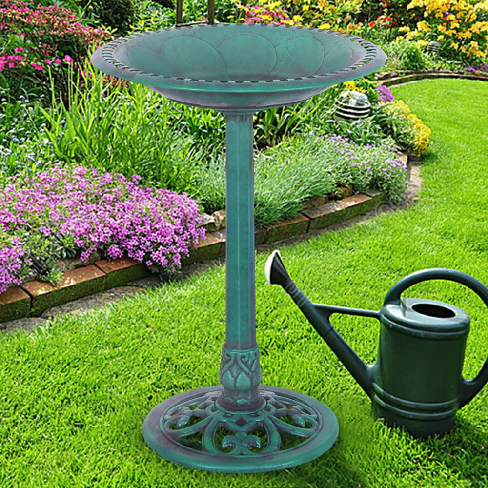 Outdoor Garden Green Pedestal Bird Bath Feeder - Green