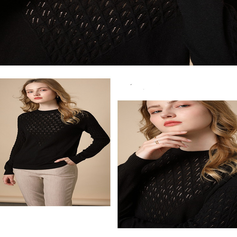 Title 7, Pure Color Hollow Knitted Sweater Women Half Hi...