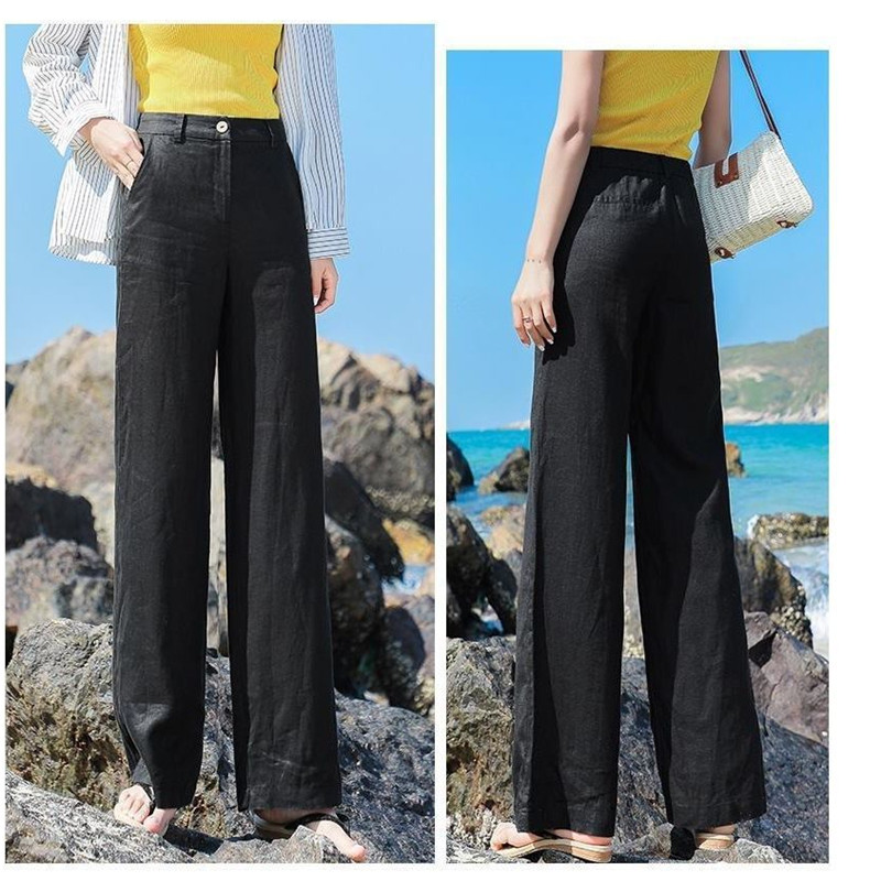 Title 6, Linen loose straight high waist slimming trousers