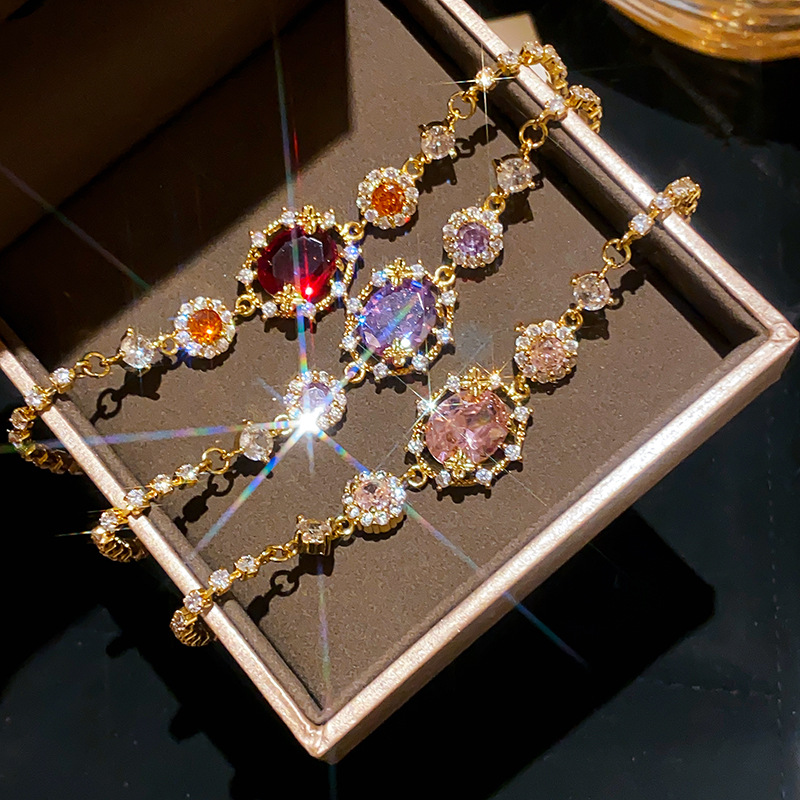 18K Gold Plated Multi-color Oval Zirconia Slider Bracelet Luxury Drawstring Bangle Dainty Women's Wrist Access