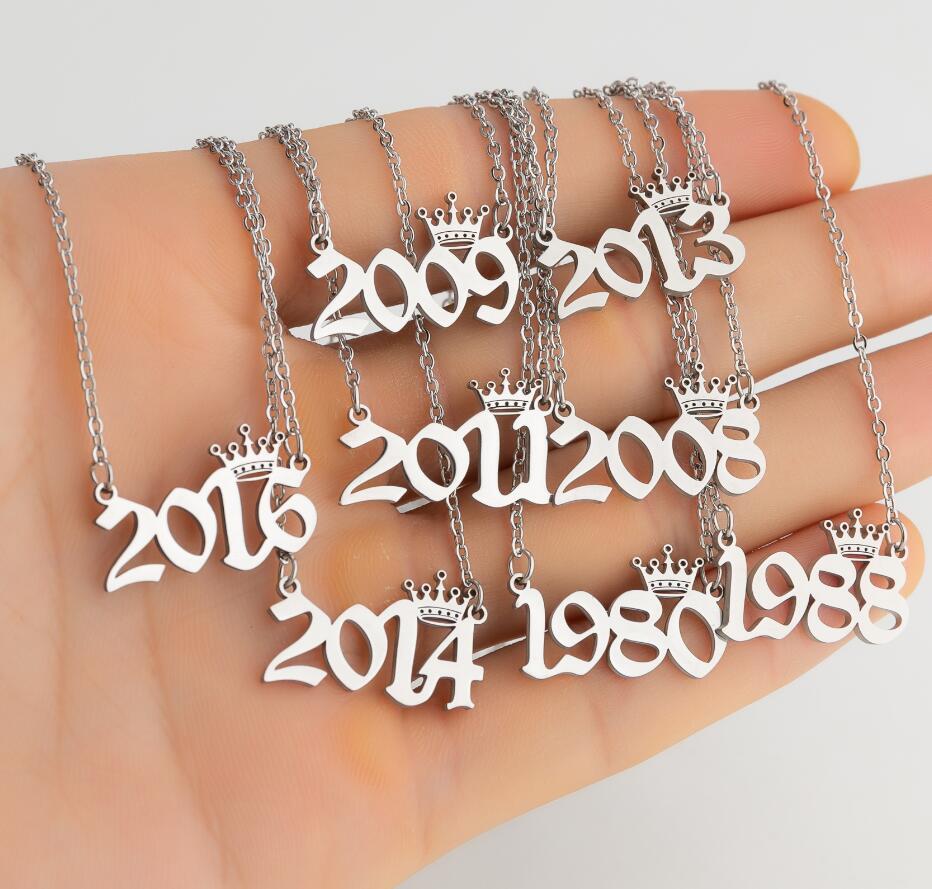 Stainless Steel Year Crown Number Sweater Chain Women's Niche