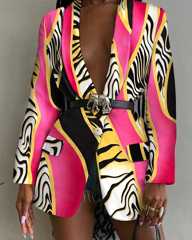 Fashion Printed Shawl Collar Single breasted Belt Blazer Women Leopard - Shop at LoveMi