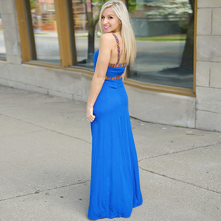 Pure Color Sling Camouflage Edge Sexy Waist Chiffon Large Swing Dress