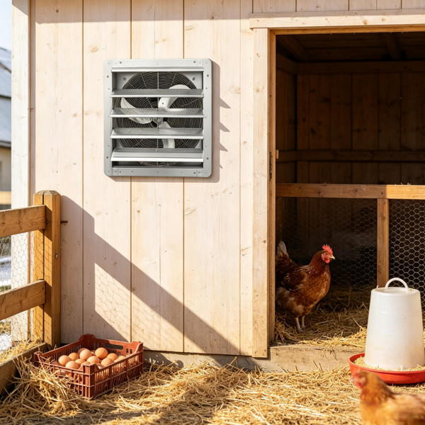 16inch Shutter Exhaust Fan, Wall Mount Ventilation & Cooling For Greenhouse, Garage, Shed, Shop & Attic