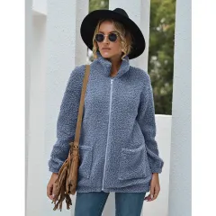 Warm Plush Jacket Women's Zipper Long Sleeve - Grey - View 1