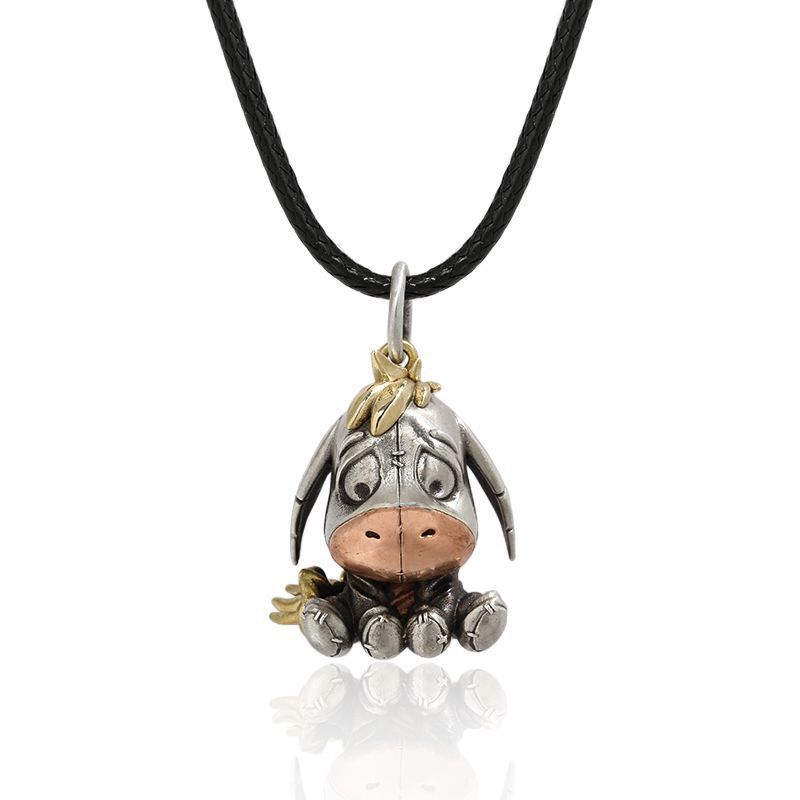 Title 2, Retro Cartoon Donkei Necklace Cute Titanium Silver