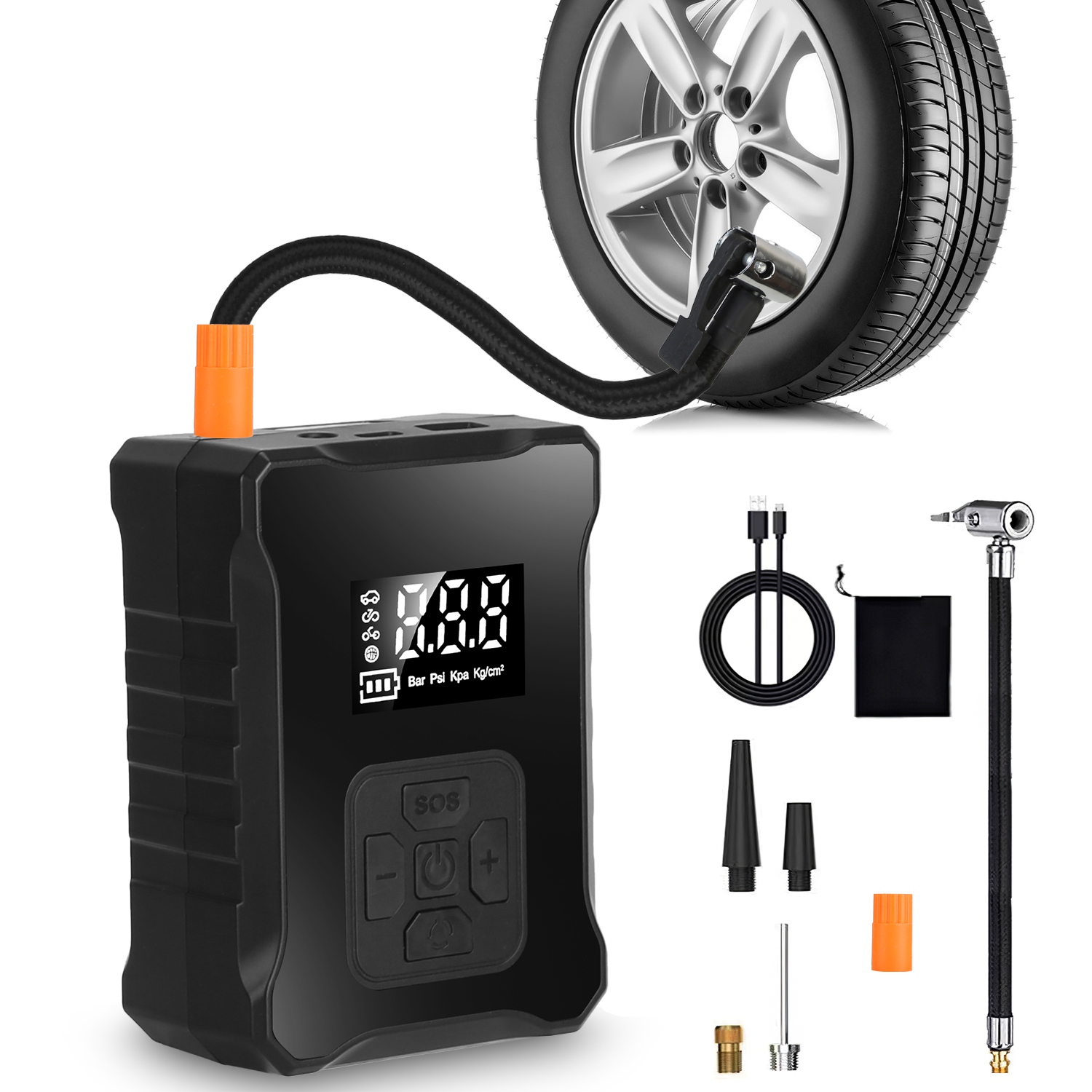 1Pc 150PSI Cordless Tire Inflator Digital Air Compressor With LED Light Emergency Power Bank For Cars Motorcycles Bicycles Balls