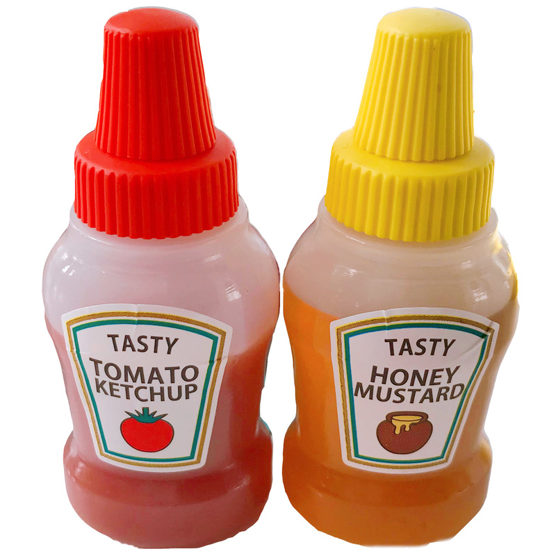 Title 1, Two portable salad dressing and ketchup bottles