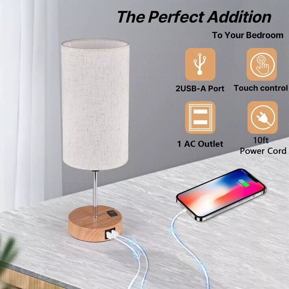 Touch Control Bedside Lamps, 3-Way Dimmable Table Lamp With USB Charging Ports — image 12
