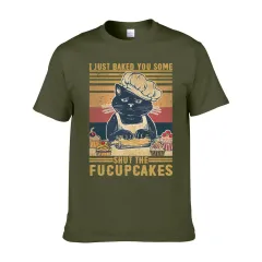 Casual Retro Cat Woman Graphic T-shirt - Green - View 1