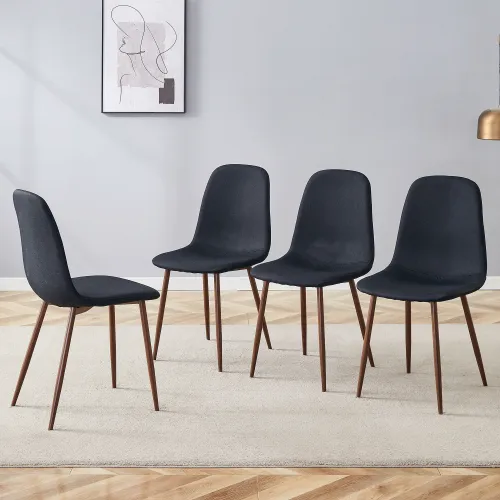 Luxury Simple Chair Set Of 4 BLACK Linen Cotton Material High Resilience Dining Chair With Metal Walnut Color Leg.Integral Metal Leg Architecture... Blackwalnut - Shop at LoveMi