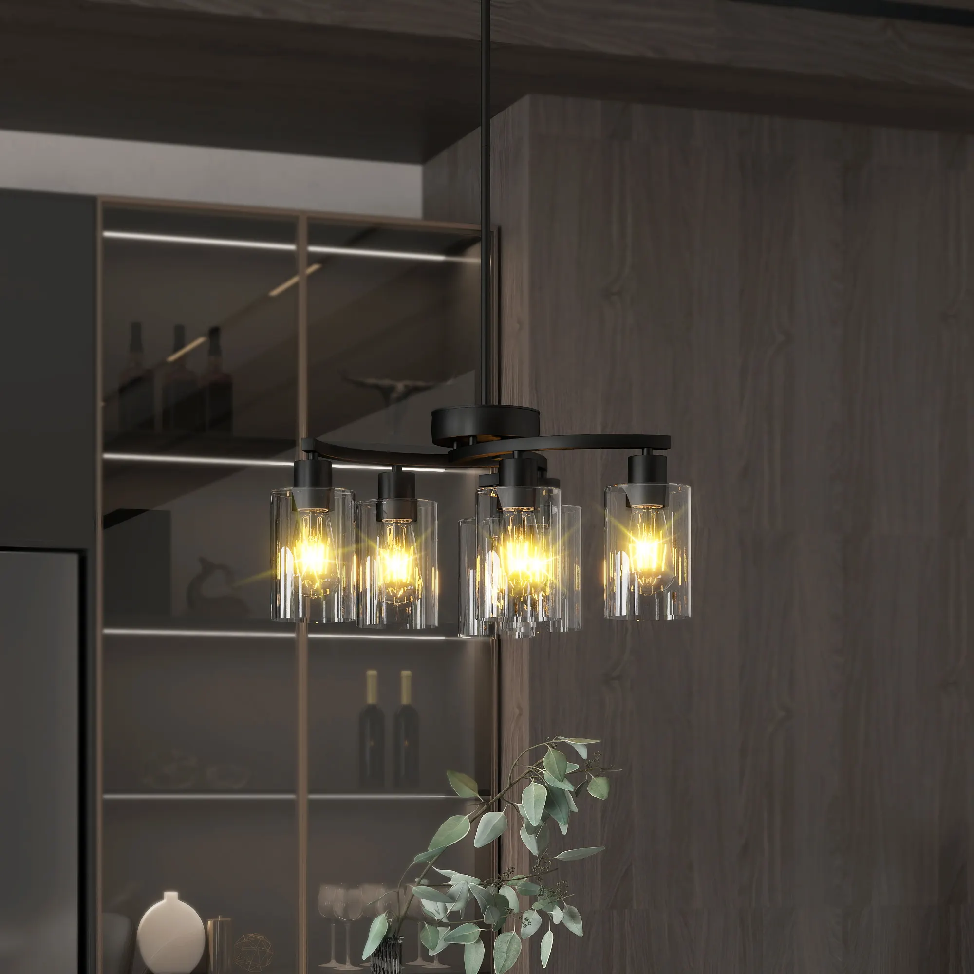6-Light Modern Farmhouse Black Chandelier, Contemporary Dining