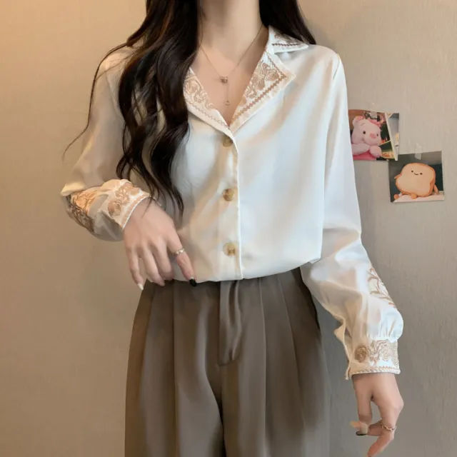 Personalized And Fashionable Long Sleeved Chiffon Shirt White - Shop at LoveMi