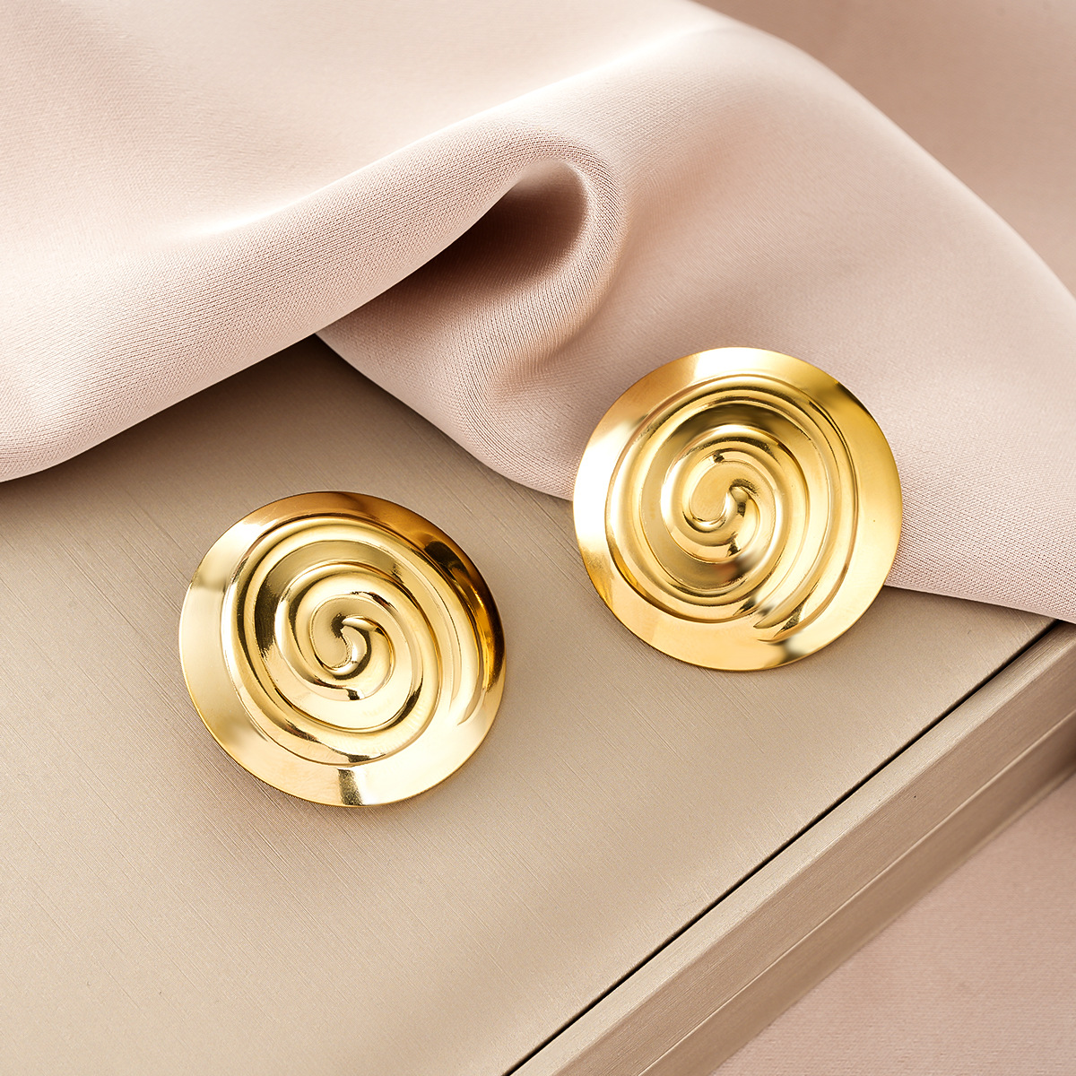 Oval Stainless Steel Earrings, Trendy Geometric Heart Texture, 18K Gold Plated Ear Studs,... thumbnail 6