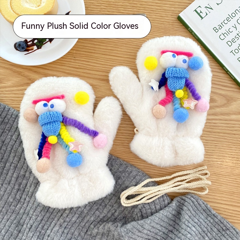 Funny Plush Solid Color Gloves