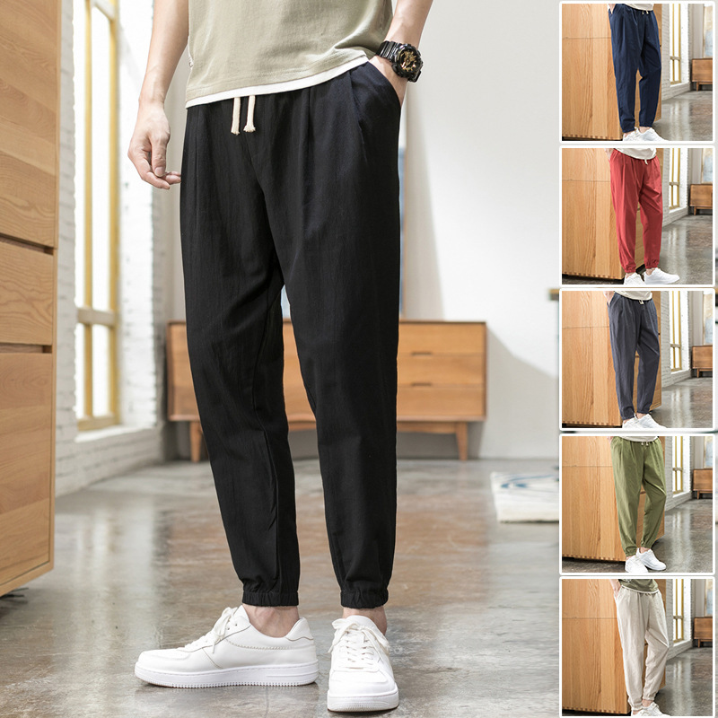 Chinese Style Linen Casual Pants Loose Sweatpants