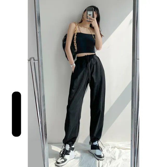 American Loose Bundle Feet Casual Slimming Spice Girl Street Sweatpants Black Thin Version - Shop at LoveMi