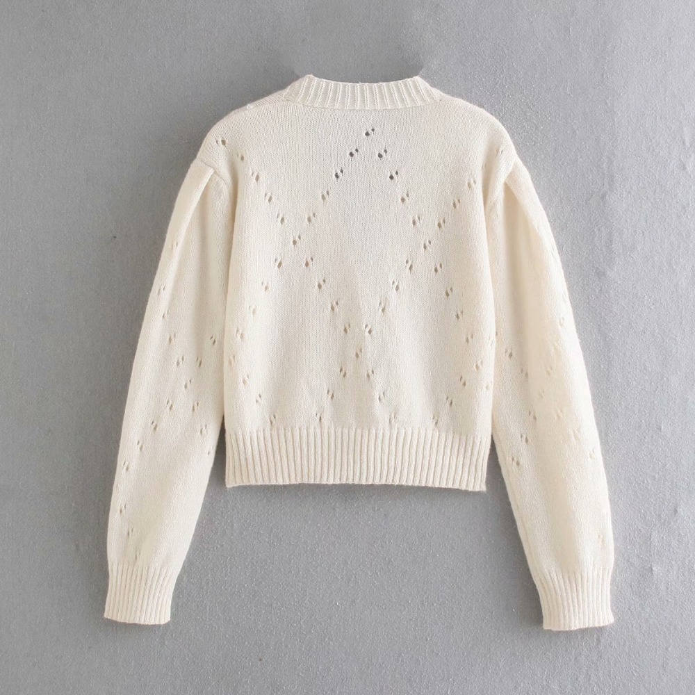 Knitted Cardigan V-neck Loose Hollow Embroidered Women's Knitwear