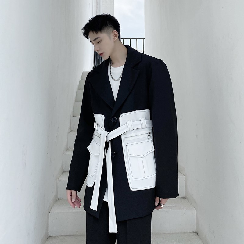 Small Design Sense Color Matching Multi-pocket Tie Suit