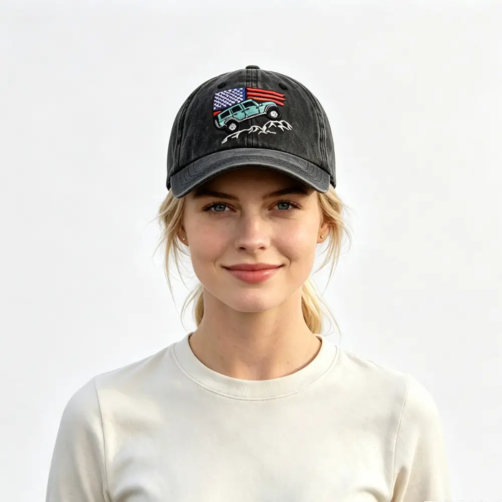 2pcs Vintage Washed Baseball Cap With Off-Road Embroidery, Outdoor Adventure Trucker Hat For Women Men