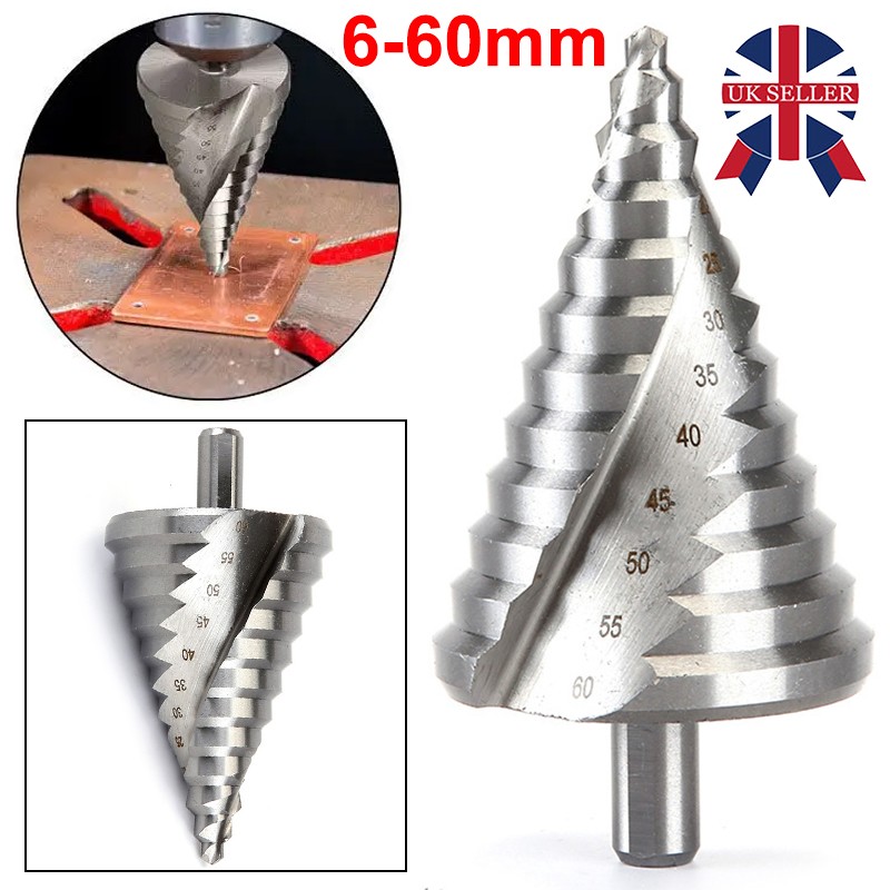 6-60mm HSS Large Spiral Step Cone Drill Bit For Metal And Wood Hole Cutter Tool