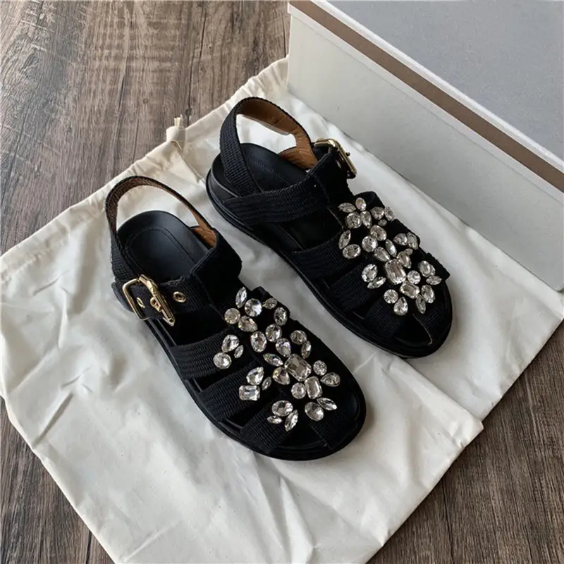 Women's Closed Toe Roman Sandals with Rhinestone Embellishments and Buckle Strap