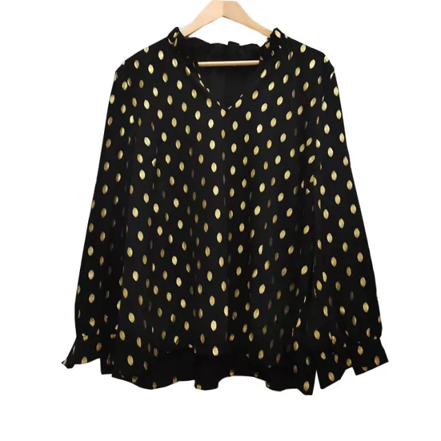 French Retro Polka Dot Professional Long Sleeve Shirt Top Black - Shop at LoveMi