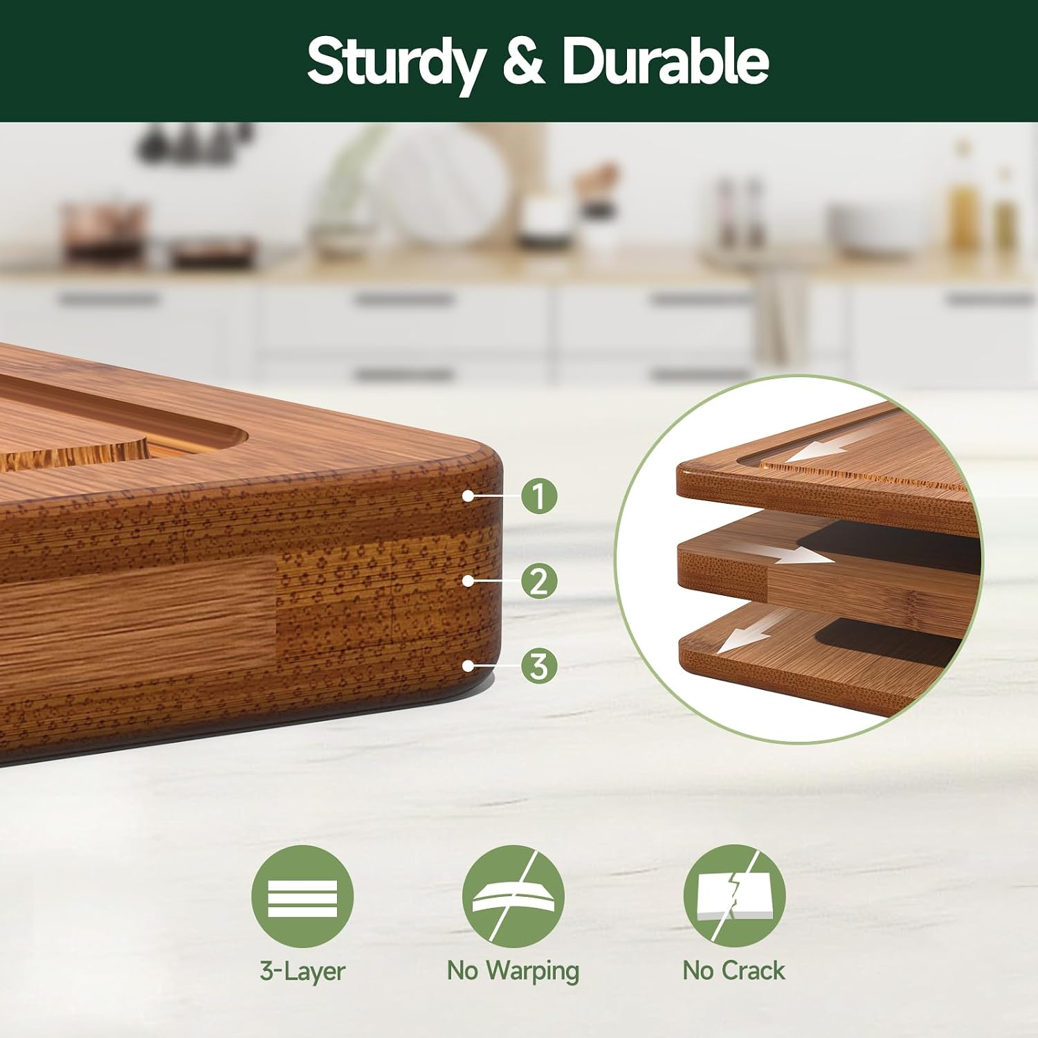 Bamboo Cutting Boards 3 PCS, Deep Carbonized Wooden Chopping Boards For Kitchen Food Preparation, Cutting And Serving